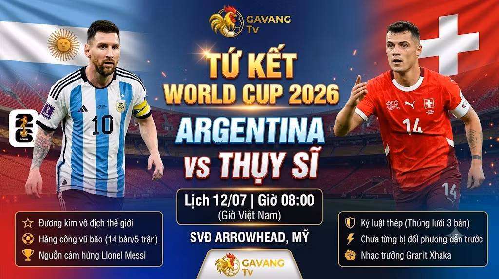 Nhận định trận đấu Argentina vs Thụy Sĩ tứ kết World Cup 2026, hình ảnh Lionel Messi đối đầu Granit Xhaka.