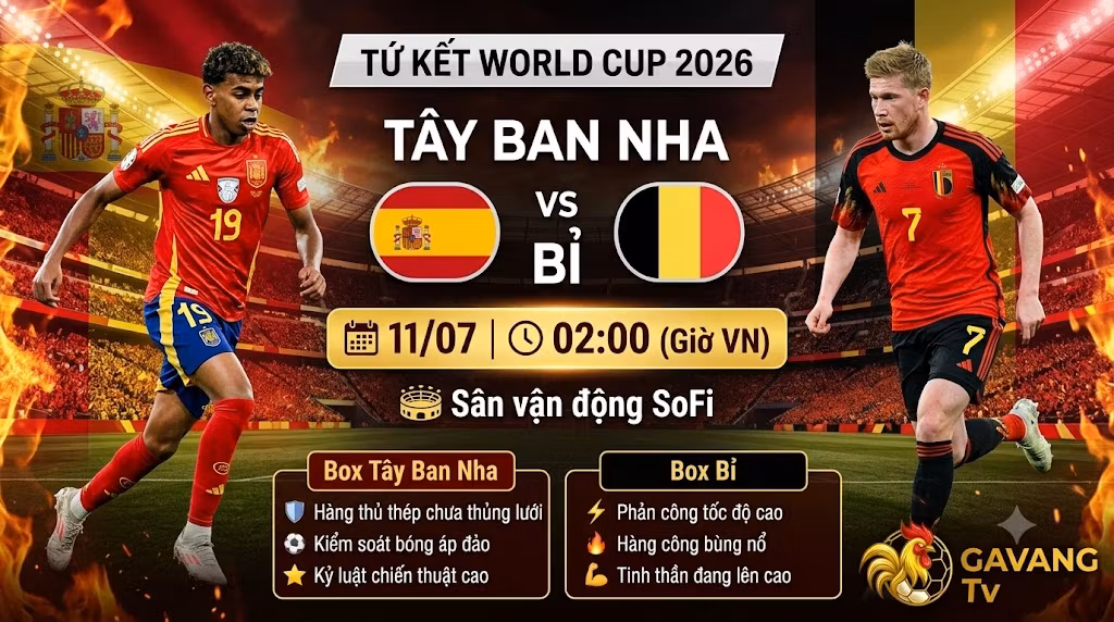 Nhận định kết quả trận đấu Tây Ban Nha vs Bỉ tại vòng tứ kết World Cup 2026 - Gavang TV