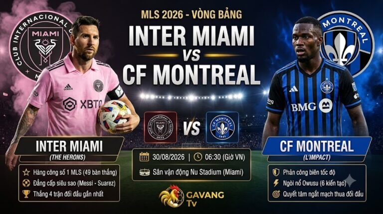 Nhận định trận đấu Inter Miami vs CF Montreal tại giải MLS 2026, hình ảnh trực quan cùng lịch thi đấu chi tiết từ Gavang TV.