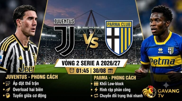 Ảnh bìa nhận định trận đấu Juventus vs Parma vòng 2 Serie A 2026/27, phân tích chiến thuật và trực tiếp bóng đá trên Gavang TV.