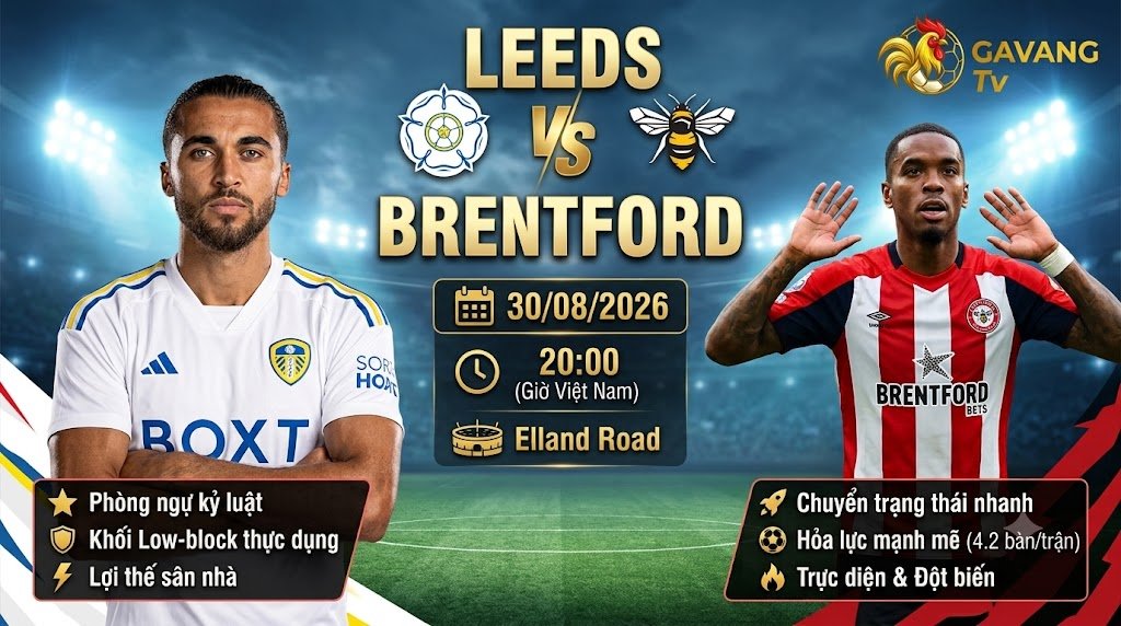 Nhận định trực tiếp bóng đá trận Leeds vs Brentford vòng 2 Ngoại hạng Anh 2026/27 trên Gavang TV.